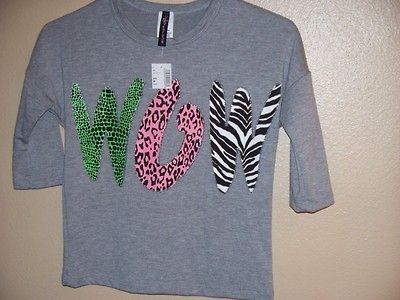 GIRLS Lily Bleu Gray Top with Animal Print WOW motif NWT Size 7 & Size 