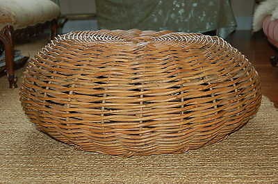 Vintage Wicker Pouf Ottoman Round Stool Coffee Table Mid Century