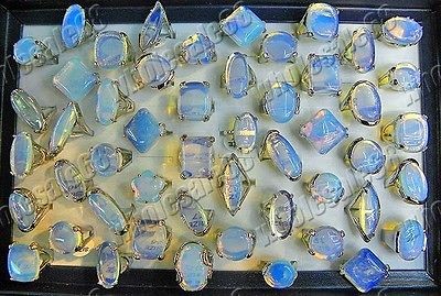   mixed 10ps womens/mens charm silver p metal opal gems rings NEW