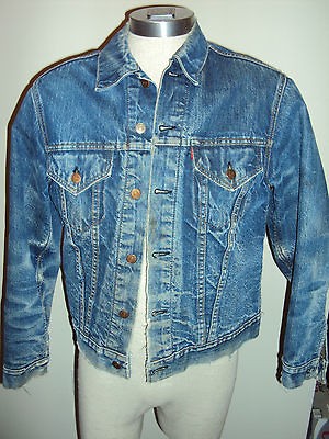   MEDIUM 1960s denim jacket blanket lining distress BIG E Single stitch