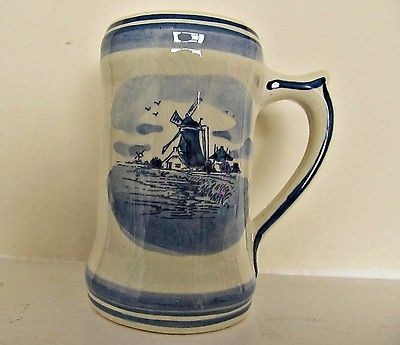 Delfts Bleu Holland Hand Painted Blue & White Mug Tankard Good 