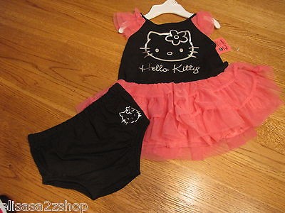 Hello Kitty Sanrio Baby Girls Tutu dress & Bloomers Blk pink 3/6 M 
