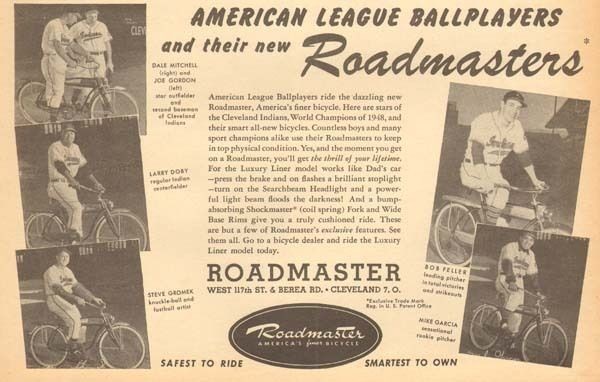   ROADMASTER Bicycle CLEVELAND INDIANS Baseball BOB FELLER Sports AD