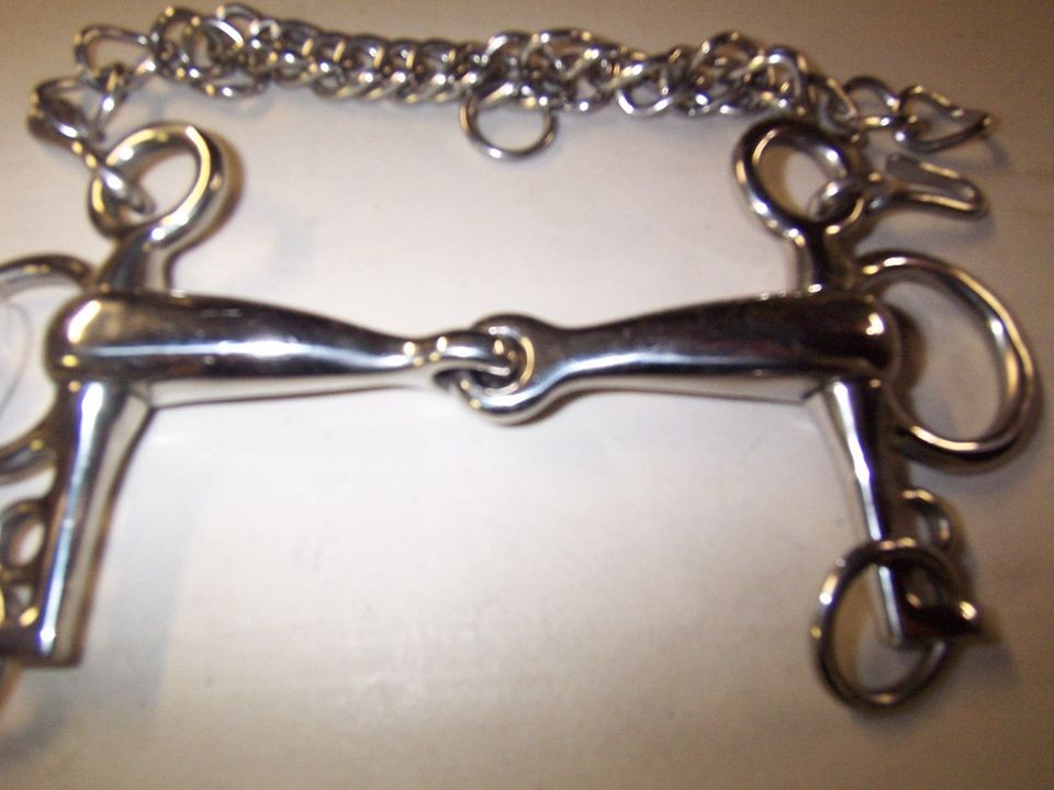 Western English horse tack stainless pelham snaffle bit chain 4.25 