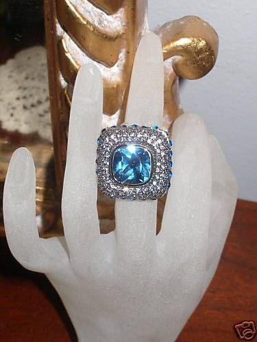 Blue Gold Ring Womens Rhodium 6 BLING EMERALD pill box