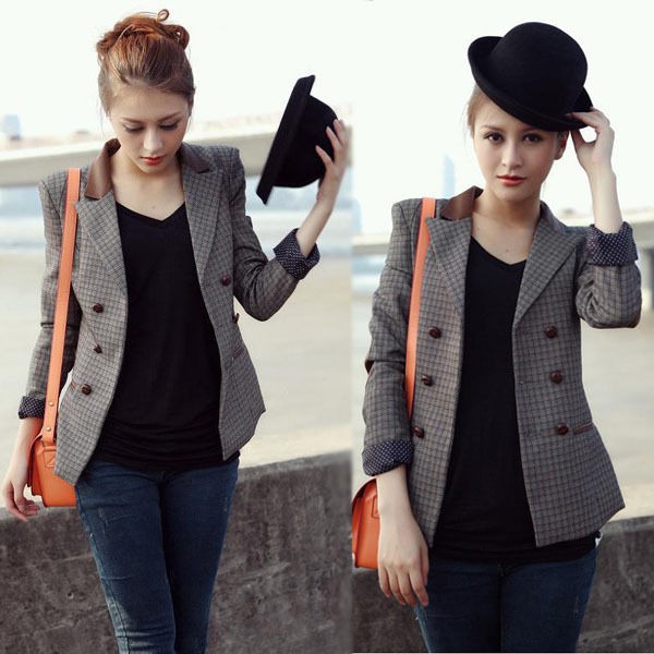   Suit Lattice Coat Blazer Outerwear Slim OL Jacket Boyfriend Women Lady