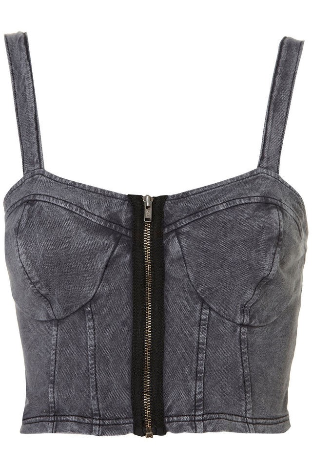 Topshop Denim Look Grey Zip Bralet Corset Longline Bra BNWT Size Soft 