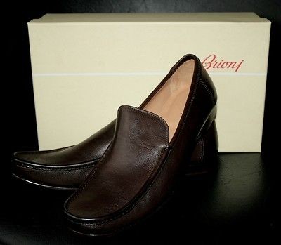 850 NEW BRIONI SILVANO LATTANZI BROWN LEATHER LOAFERS SHOES EU 44.5 