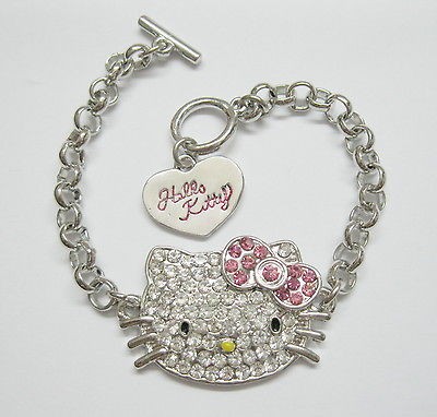 1PCS Lovely Pink Bow Hello Kitty CRYSTAL Bracelet for Girl Birthday 