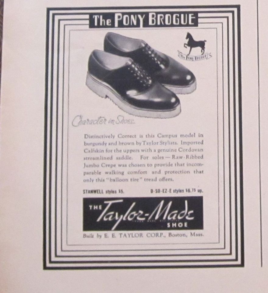 Pony Brogue Shoe by E.E. Taylor CoBoston MA Sept 1938, B&W,Vintage 