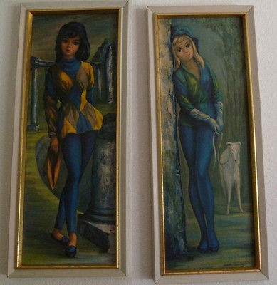 Vintage 1960s MAIO Harlequin Brunette & Blonde Girls cardboard 