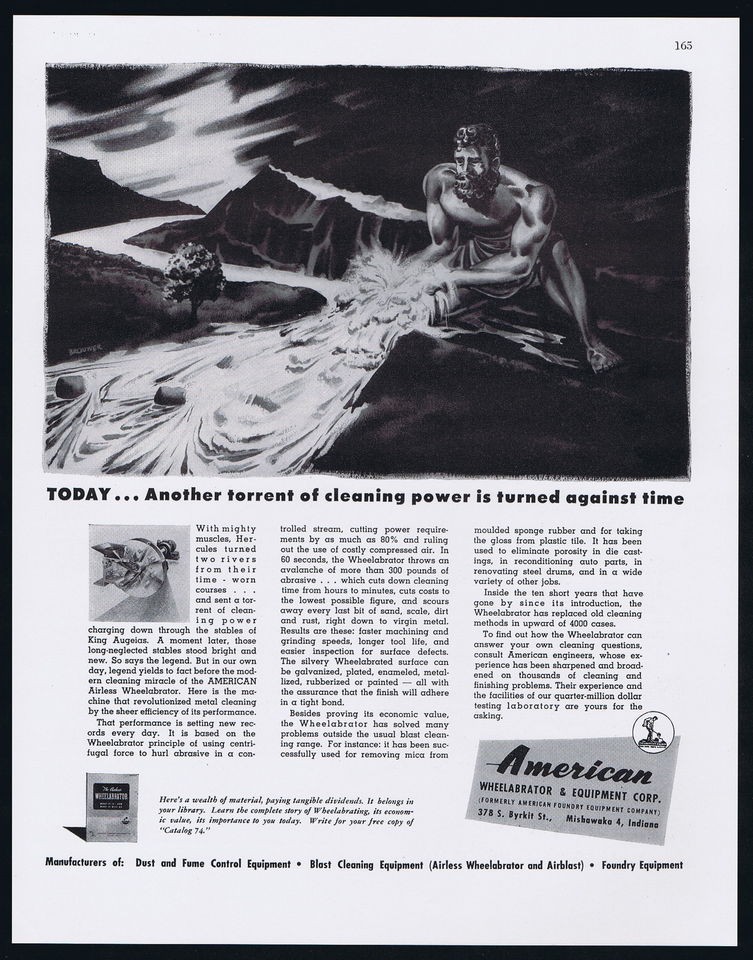 1947 American Wheelabrator Metal Cleaning Hercules King Augeias Ad