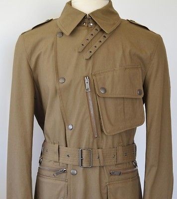 NWT BURBERRY BRIT MENS $895 MILITARY DOUBLE BELTED COLLAR TRENCH COAT 