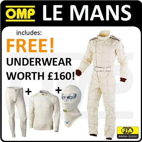 IA01823 OMP LE MANS FIA CLASSIC RACE SUIT CREAM SIZE 60   FIREPROOF 