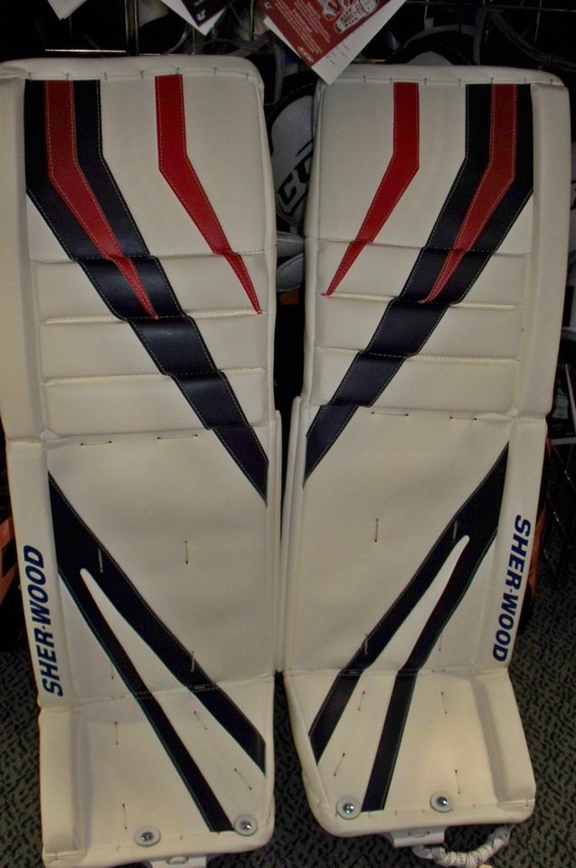 Sherwood T95 Goalie Wht/Blue/Red 34+1 Leg Pads