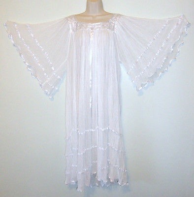White Angel Hippie Gauze Crochet Dress Mexican Dress 60s Retro