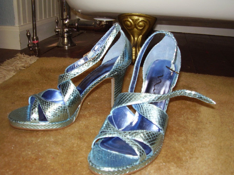 blue snakeskin sandal in Clothing, 