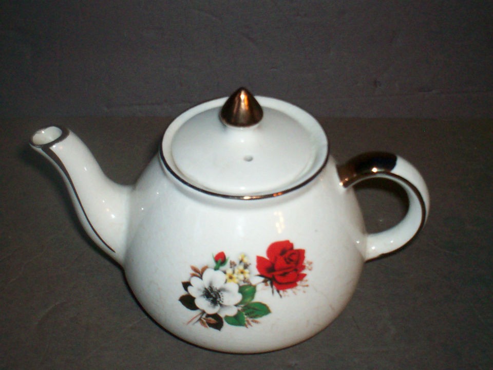 VTG GIBSONS TEAPOT ROSES FLORAL TEAPOT GEORGIAN STAFFORDSHIRE ENGLAND