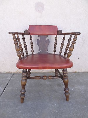 vintage solid oak Conant ball Chippendale barrel back hob nail arm 