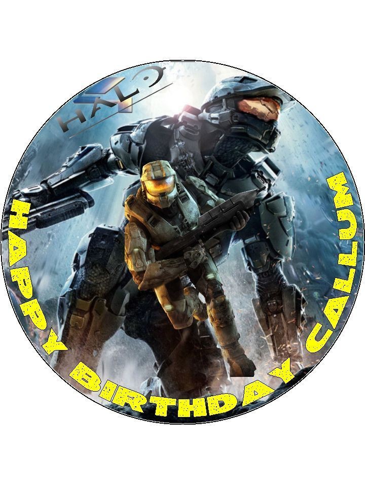 Personalised HALO Edible Icing Birthday Cake Top Topper Fast Post