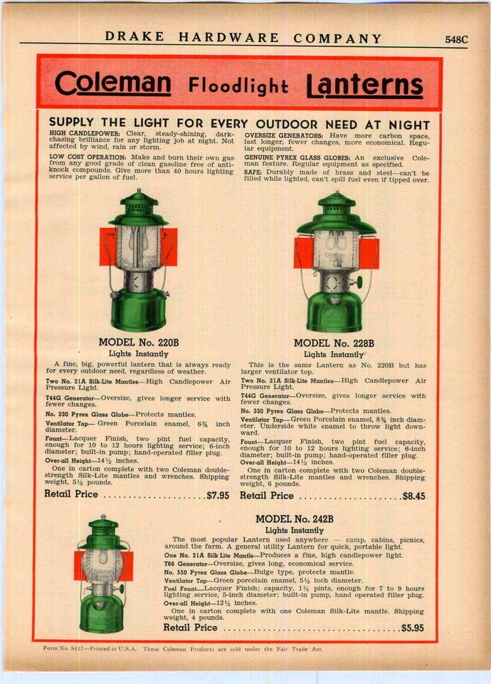   Page Coleman Floodlight Lanterns Lamp Parts Repair List Camp Stoves