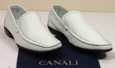 CANALI SHOES $525 WHITE PERFORATED ORNAMENTED DEERSKIN DRIVERS 6 39e 