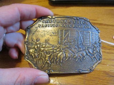   solid brass Central & Union Pacific Rail Road co. belt buckle. DG1234