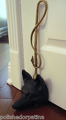 VIRGINIA METALCRAFTERS CAST IRON BRASS FOX HEAD WHIP HUNT DOORSTOP 