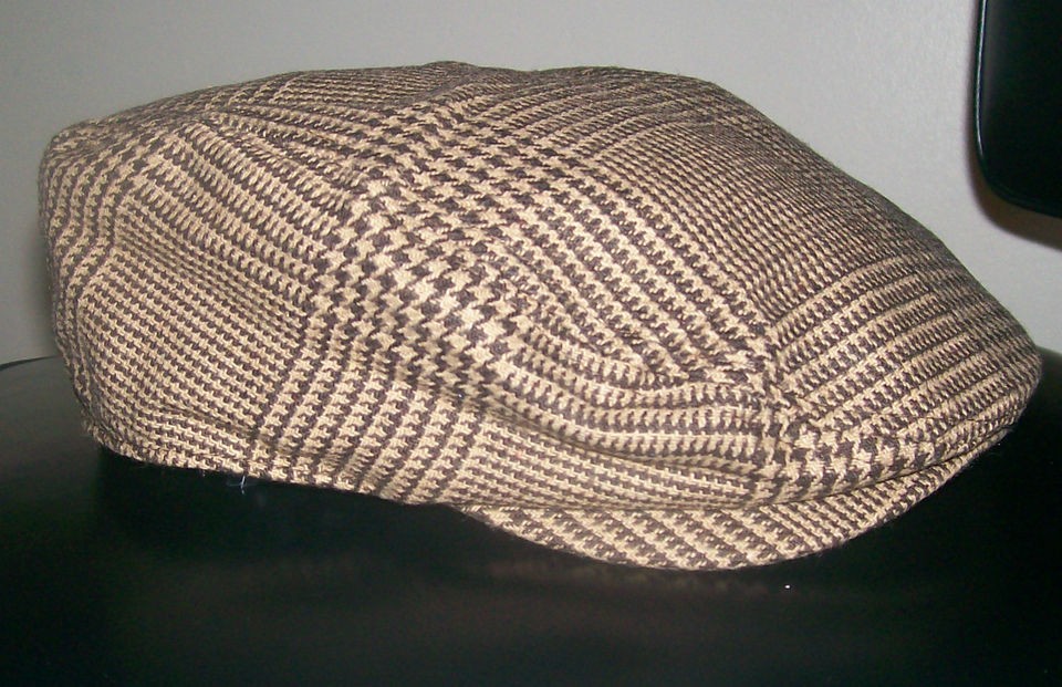 NEWSBOY PAPERBOY CABBIE HAT CAP HOUNDSTOOTH TAN BROWN MEN WOMEN CHAPS 