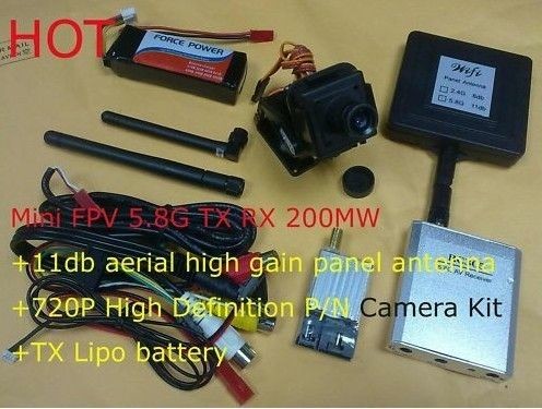   Video TX RX 200mW+11db antenna +720 PAL Camera for RC DIY KK MWC Plane