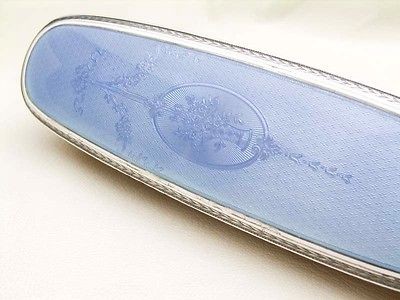 ANTIQUE BLUE GUILLOCHE ENAMEL BRUSH LARGE STERLING WILLIAM KERR & CO 