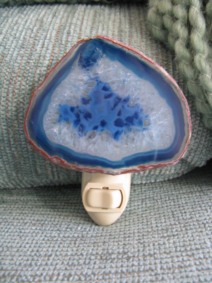 NEW XLARGE AQUA BLUE LAYERED AGATE GEODE SLICE NIGHT LIGHT W/QUARTZ 