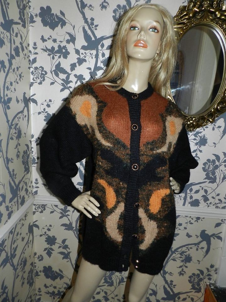 VINTAGE 80s BLACK/MULTICOL​OURED SLOUCHY MOHAIR CARDIGAN M/L