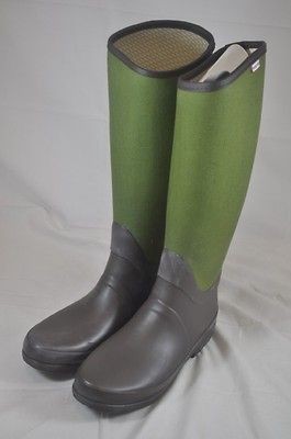 HUNTER REGENT ST JAMES CANVAS RUBBER RAIN BOOT DARK OLIVE BROWN $195 