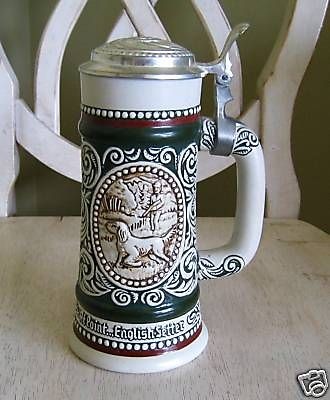 Vintage Avon Rainbow Trout/English Setter Lidded Stein