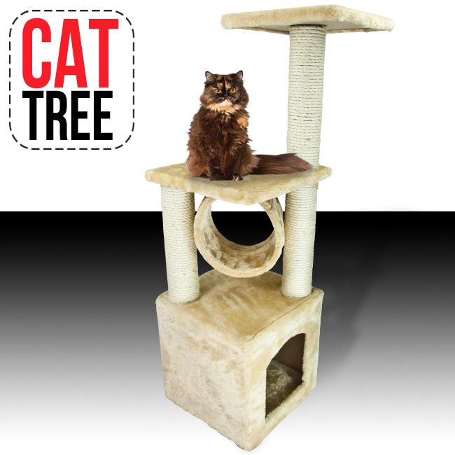 New Cat Tree 36 Level Condo Furniture Scratching Post Pet House Beige 