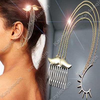   Spike Ear Cuff Chain Mustache Beard Hair Cuff Pin Comb Tassels Earring