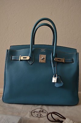 Authentic Hermes Togo Leather Birkin 35 Blue Jean