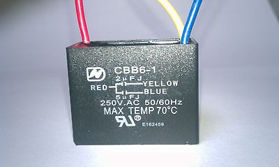 CEILING FAN CAPACITOR CBB61 2uf + 5uf 3 WIRES