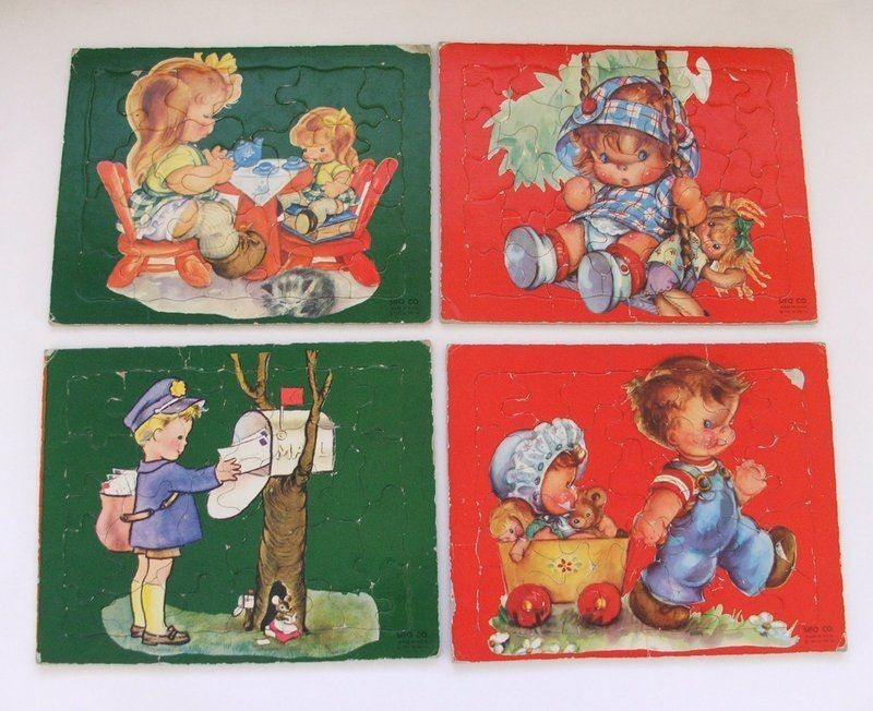 1961 Vintage SIFO CO Puzzles Lot Toddler Girl Boy Mailman Wagon Child