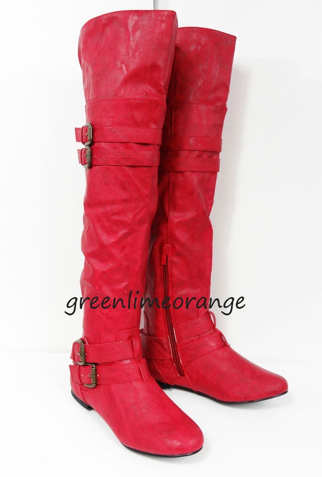 New Women Over the Knee buckle Fashion Flat Boots 8 colors