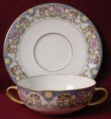 MORGAN BELLEEK china AZURE pattern CREAM SOUP Bowl & Saucer SET