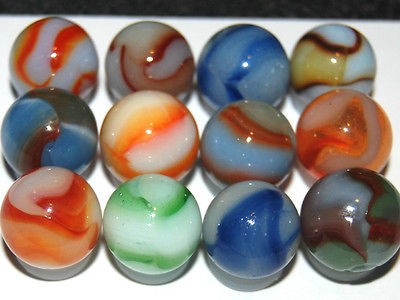 12 Vintage Peltier Glass Marbles d01 49  