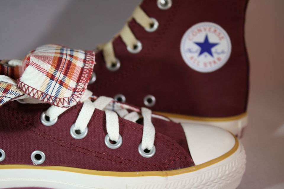 MENS Converse Chuck Taylor Roll Down Burgundy Plaid Hi Tops 2 pair 