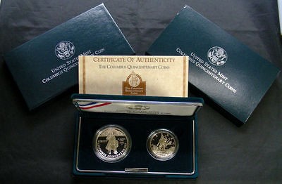 1992 Columbus Quincentenary Two Coin Set   Proof w/Box