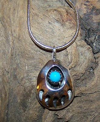 Necklace / Pendant Bear Paw Turquoise Dot Navajo Made By CJ