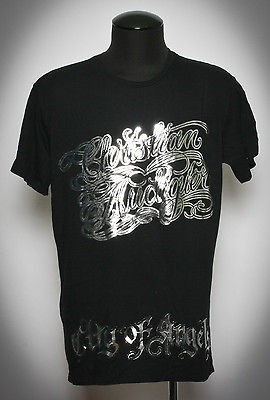 Mens Christian Audigier Ed Hardy Foil Flocked COA  Black/Silver T 