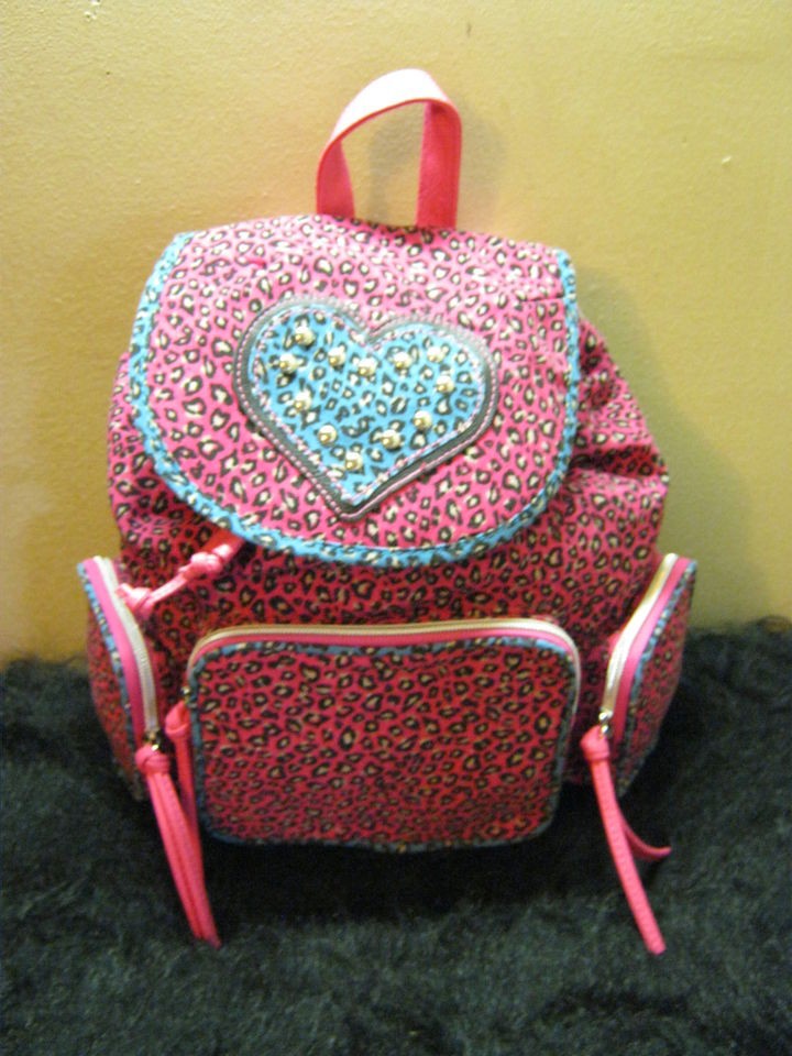   pink leopard spot back pack purse animal print Claires brand pockets