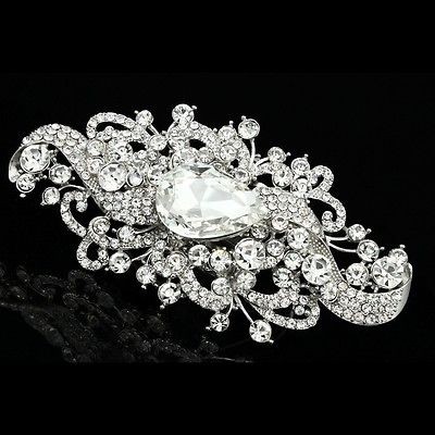 Clear Rhinestone Crystal Flower Ribbons Bridal Wedding Tiara Veil Side 