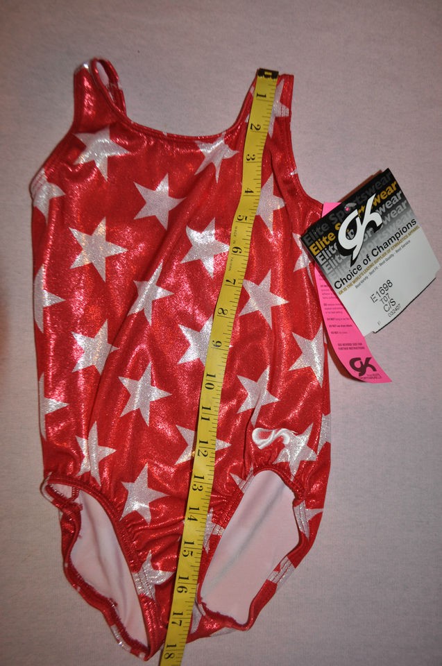 Nwt GK Elite Child sizes CXS,CS,CM+CL red metallic with stars LEOTARD 